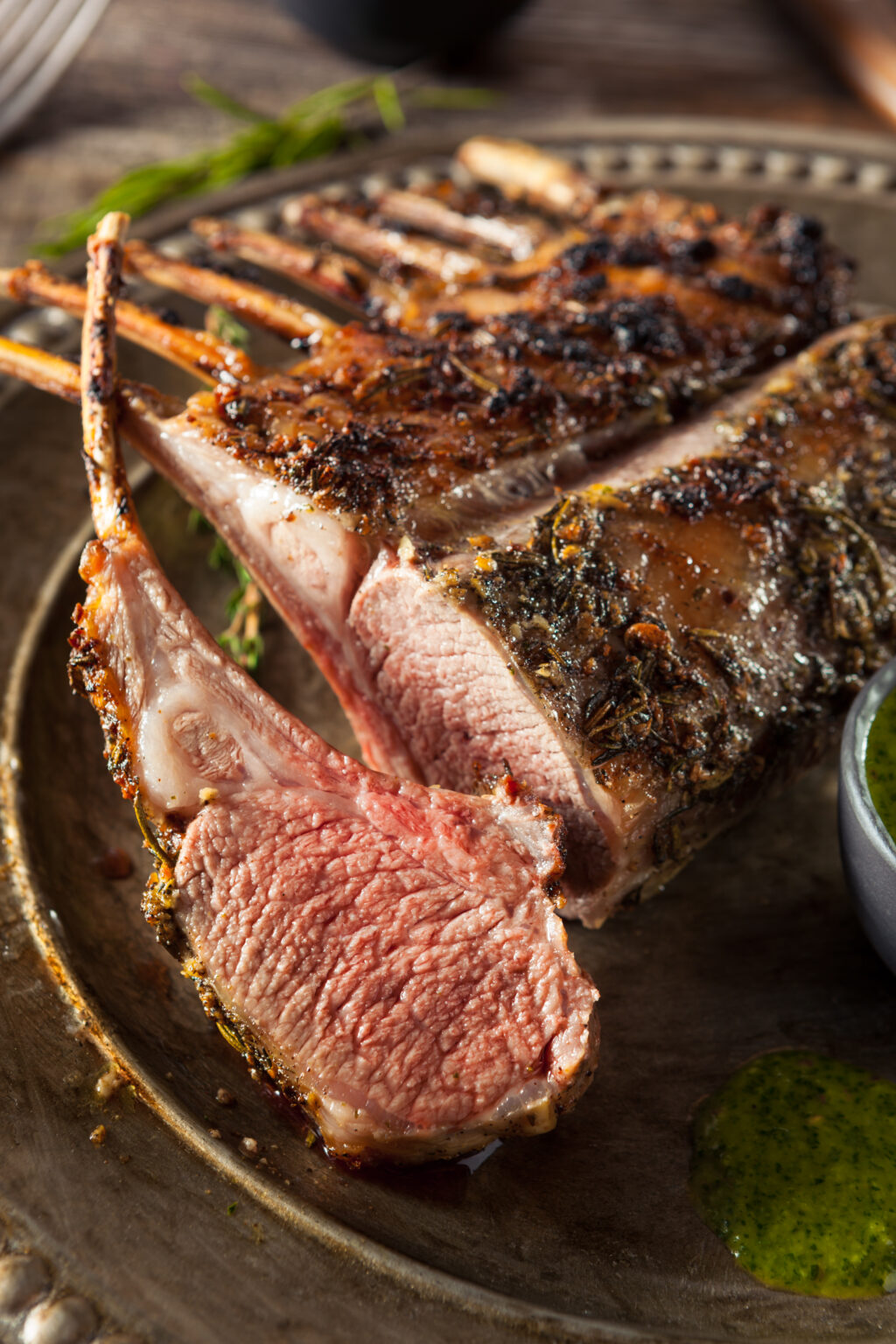 Homemade Herb Roast Lamb with Green Sauce